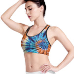 Blue And Orange Tie Dye Print Women's Sports Bra