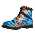 Blue And Orange Tie Dye Print Padded Collar Lace Up Boots