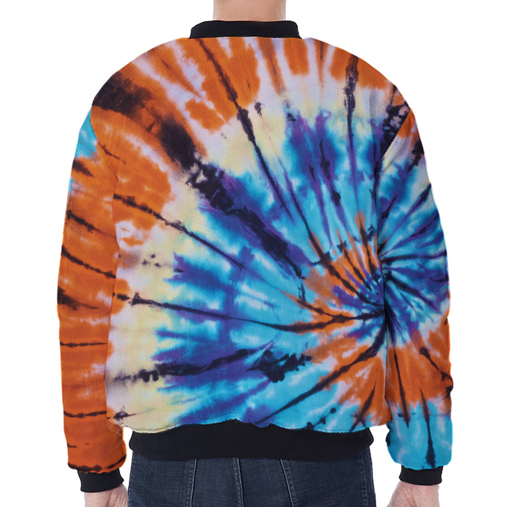 Blue And Orange Tie Dye Print Zip Sleeve Bomber Jacket