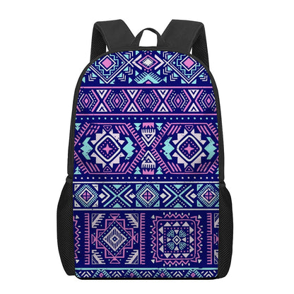 Blue And Pink Aztec Pattern Print 17 Inch Backpack