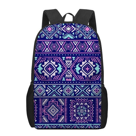 Blue And Pink Aztec Pattern Print 17 Inch Backpack