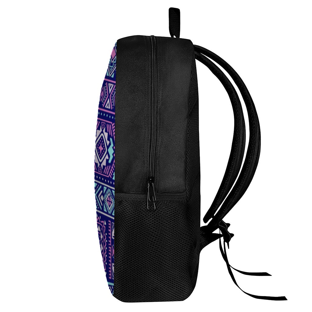 Blue And Pink Aztec Pattern Print 17 Inch Backpack