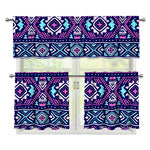 Blue And Pink Aztec Pattern Print 3 Piece Kitchen Curtains