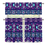 Blue And Pink Aztec Pattern Print 3 Piece Kitchen Curtains