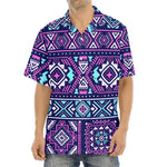 Blue And Pink Aztec Pattern Print Aloha Shirt