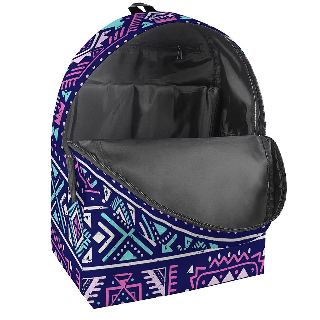 Blue And Pink Aztec Pattern Print Backpack