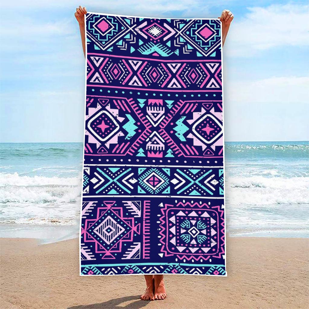 Blue And Pink Aztec Pattern Print Beach Towel