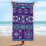 Blue And Pink Aztec Pattern Print Beach Towel