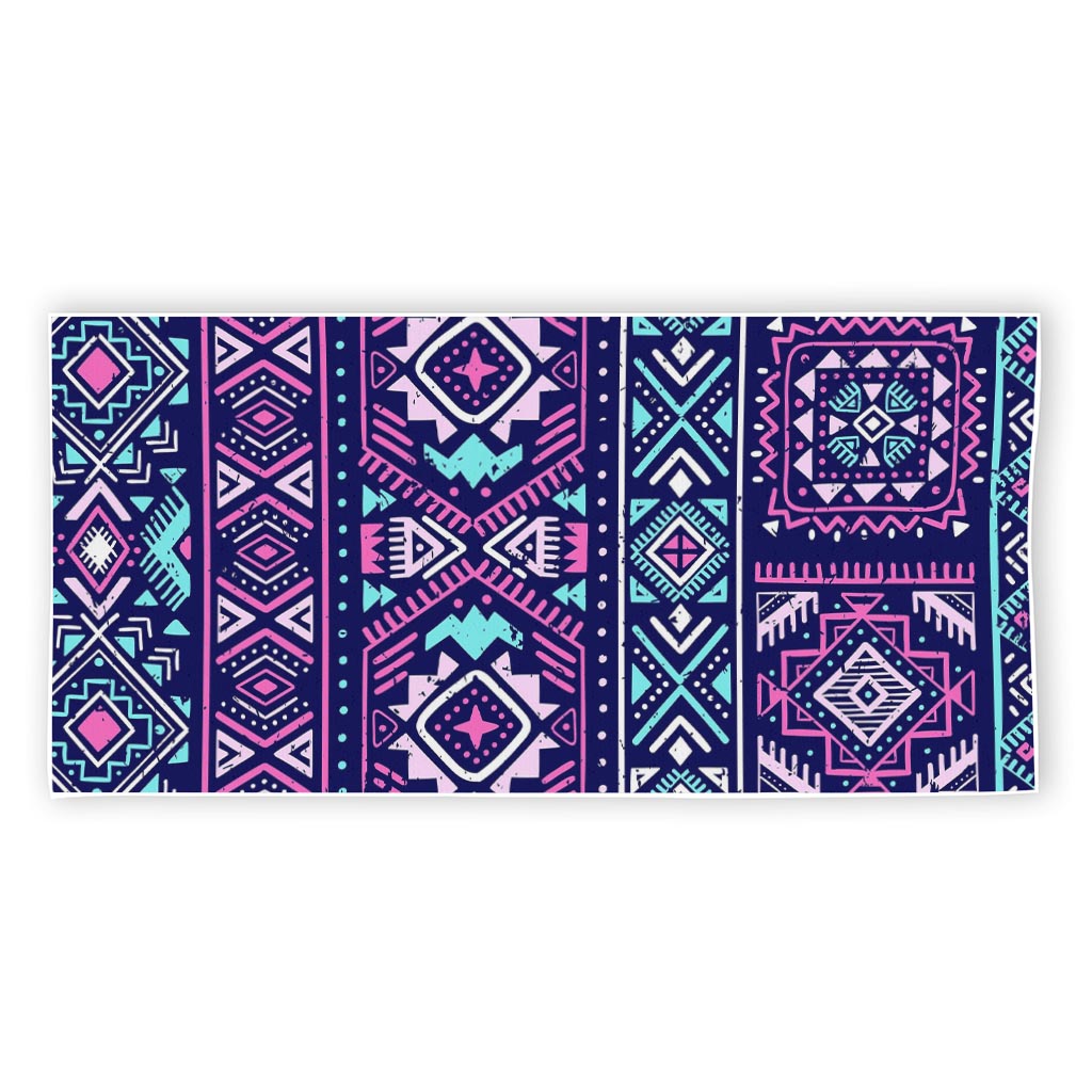 Blue And Pink Aztec Pattern Print Beach Towel