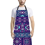 Blue And Pink Aztec Pattern Print Bib Apron With Pocket