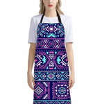 Blue And Pink Aztec Pattern Print Bib Apron With Pocket