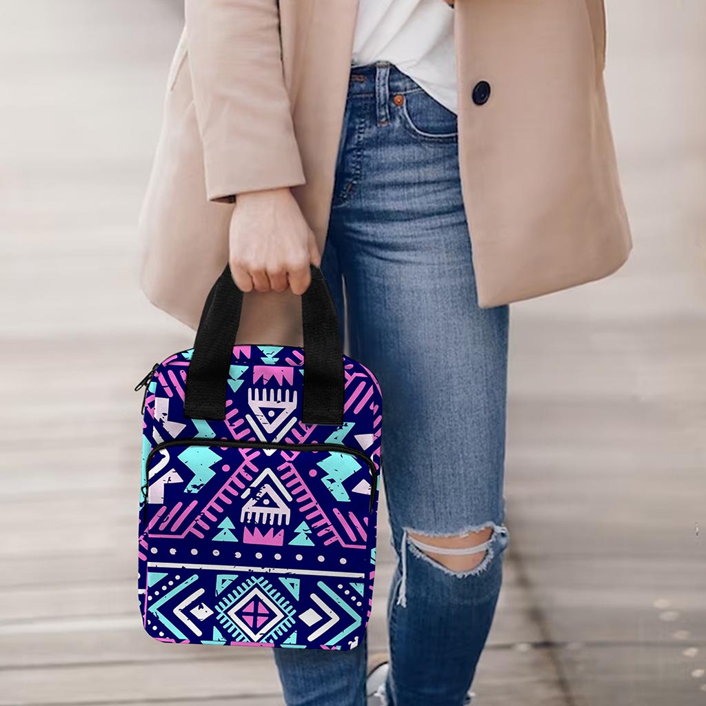 Blue And Pink Aztec Pattern Print Bible Tote Bag