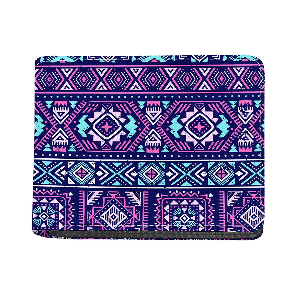 Blue And Pink Aztec Pattern Print Bifold Wallet