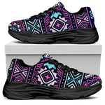 Blue And Pink Aztec Pattern Print Black Chunky Shoes
