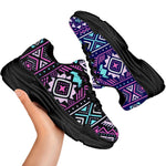 Blue And Pink Aztec Pattern Print Black Chunky Shoes