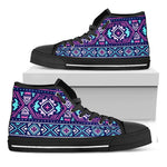 Blue And Pink Aztec Pattern Print Black High Top Sneakers