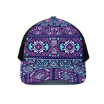 Blue And Pink Aztec Pattern Print Black Mesh Trucker Cap