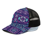 Blue And Pink Aztec Pattern Print Black Mesh Trucker Cap