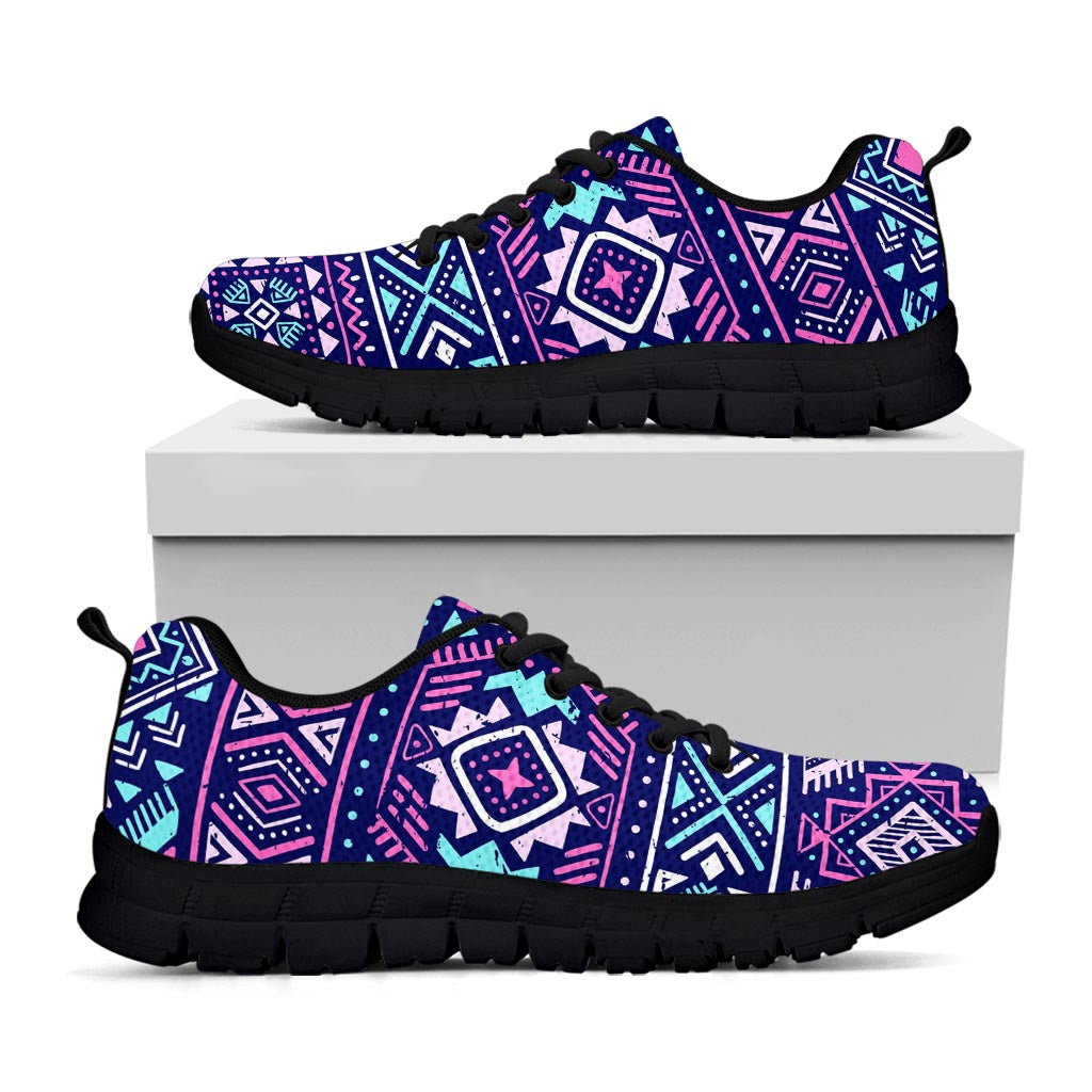 Blue And Pink Aztec Pattern Print Black Running Shoes