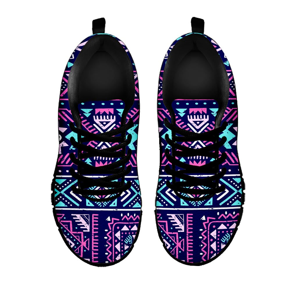 Blue And Pink Aztec Pattern Print Black Running Shoes