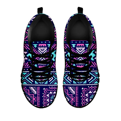 Blue And Pink Aztec Pattern Print Black Running Shoes