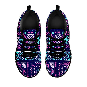 Blue And Pink Aztec Pattern Print Black Running Shoes