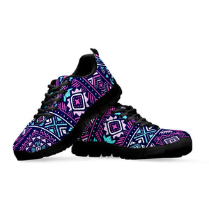 Blue And Pink Aztec Pattern Print Black Running Shoes