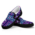 Blue And Pink Aztec Pattern Print Black Slip On Sneakers