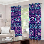 Blue And Pink Aztec Pattern Print Blackout Grommet Curtains