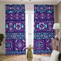 Blue And Pink Aztec Pattern Print Dimout Pencil Pleat Curtains