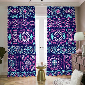 Blue And Pink Aztec Pattern Print Blackout Pencil Pleat Curtains