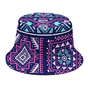 Blue And Pink Aztec Pattern Print Bucket Hat