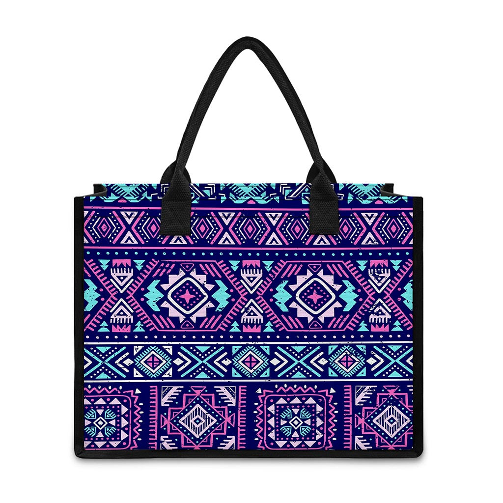 Blue And Pink Aztec Pattern Print Canvas Tote Bag