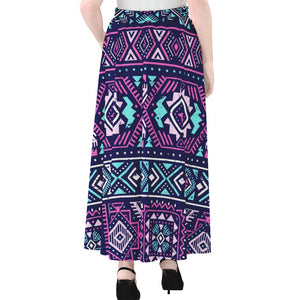 Blue And Pink Aztec Pattern Print Chiffon Maxi Skirt