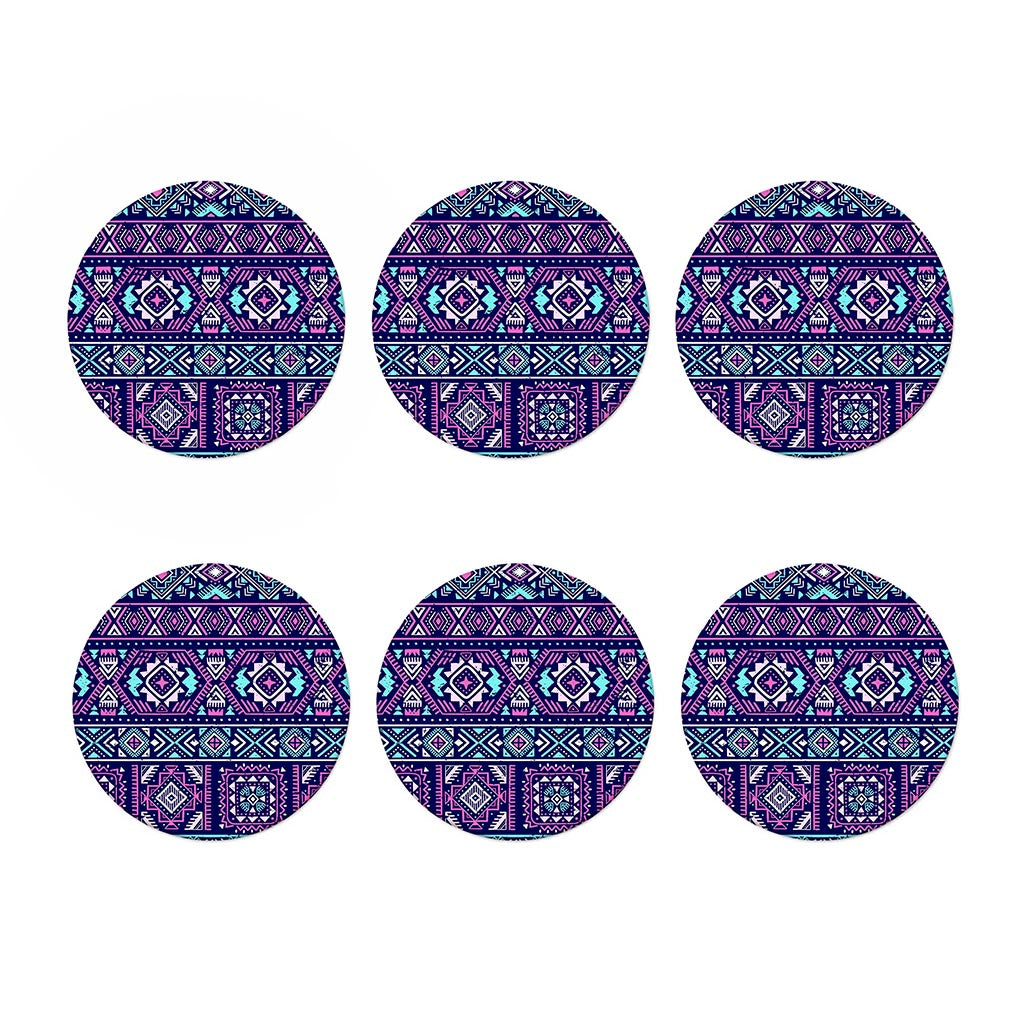 Blue And Pink Aztec Pattern Print Coaster Set