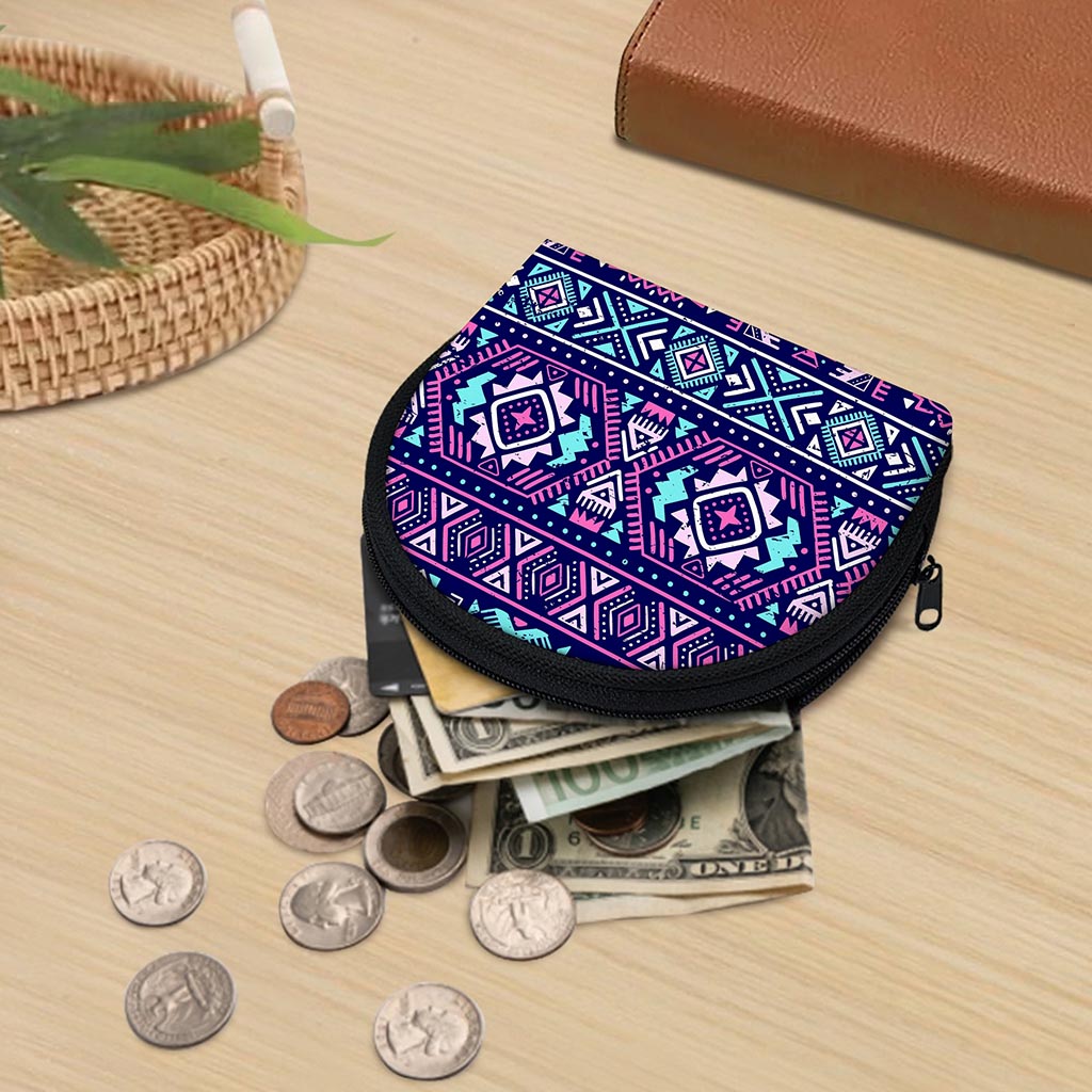 Blue And Pink Aztec Pattern Print Coin Purse