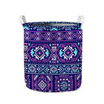 Blue And Pink Aztec Pattern Print Collapsible Laundry Basket