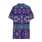 Blue And Pink Aztec Pattern Print Cotton Hawaiian Shirt