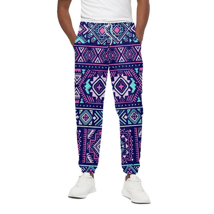 Blue And Pink Aztec Pattern Print Cotton Pants