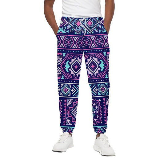 Blue And Pink Aztec Pattern Print Cotton Pants