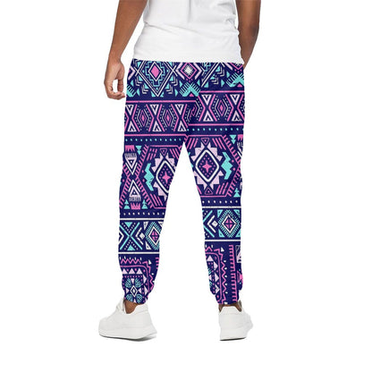Blue And Pink Aztec Pattern Print Cotton Pants