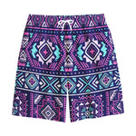 Blue And Pink Aztec Pattern Print Cotton Shorts