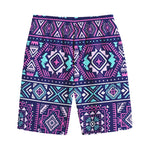 Blue And Pink Aztec Pattern Print Cotton Shorts