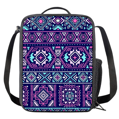 Blue And Pink Aztec Pattern Print Crossbody Lunch Bag