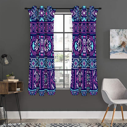 Blue And Pink Aztec Pattern Print Curtain
