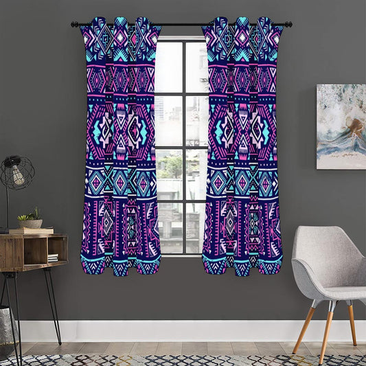 Blue And Pink Aztec Pattern Print Curtain