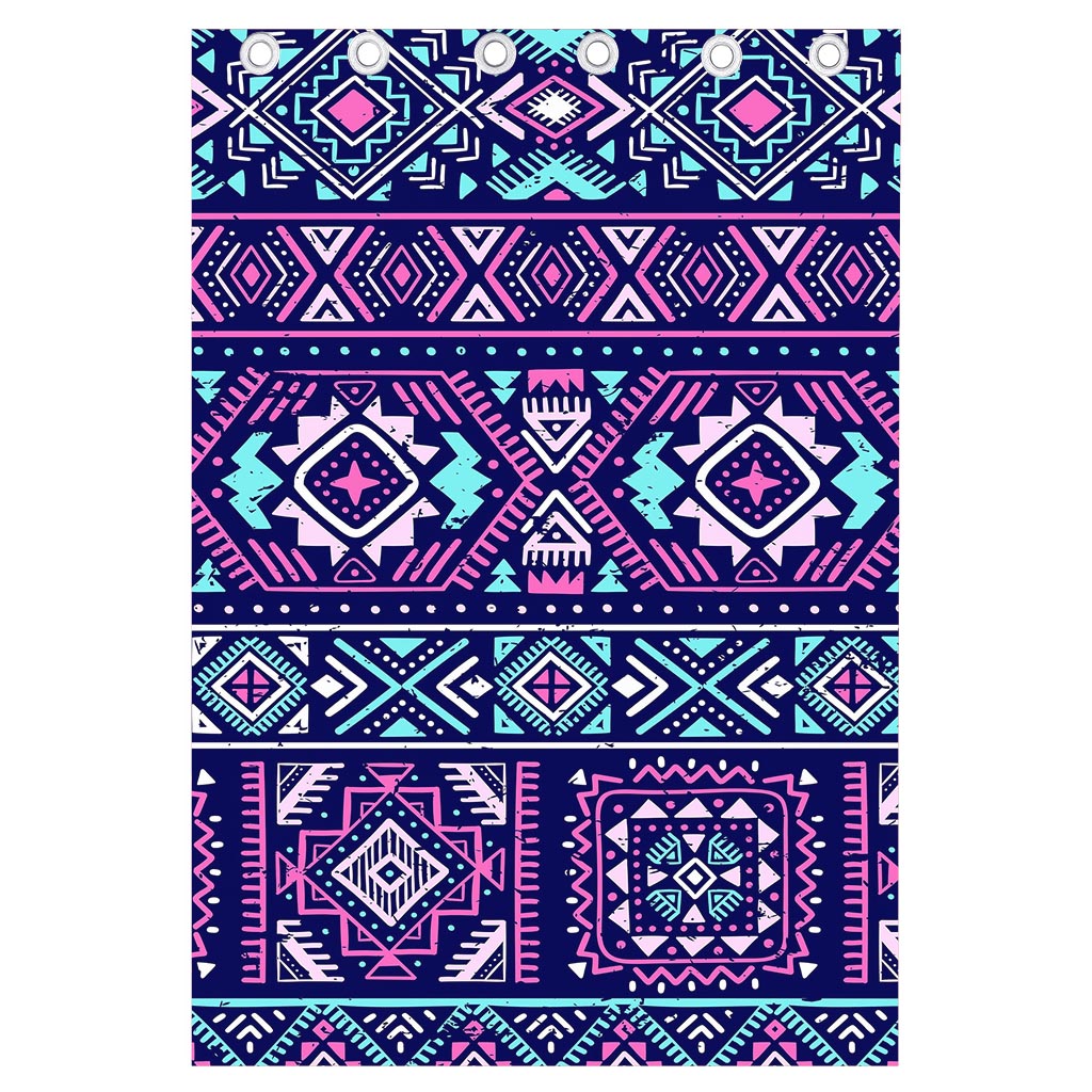 Blue And Pink Aztec Pattern Print Curtain