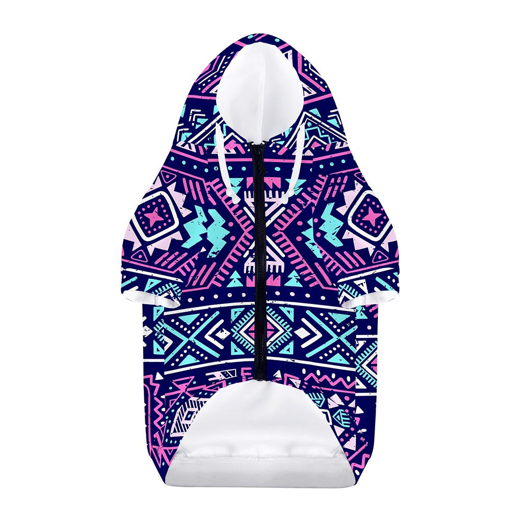Blue And Pink Aztec Pattern Print Dog Zip Up Hoodie
