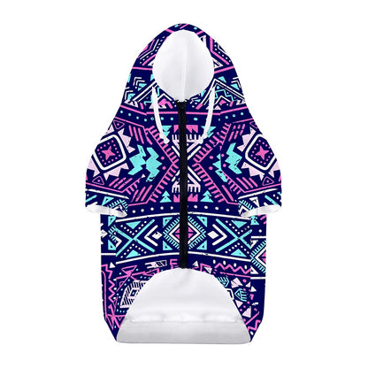 Blue And Pink Aztec Pattern Print Dog Zip Up Hoodie