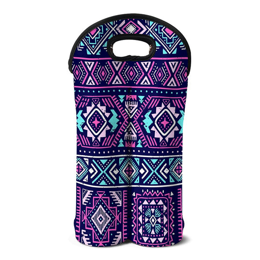 Blue And Pink Aztec Pattern Print Double Neoprene Wine Tote